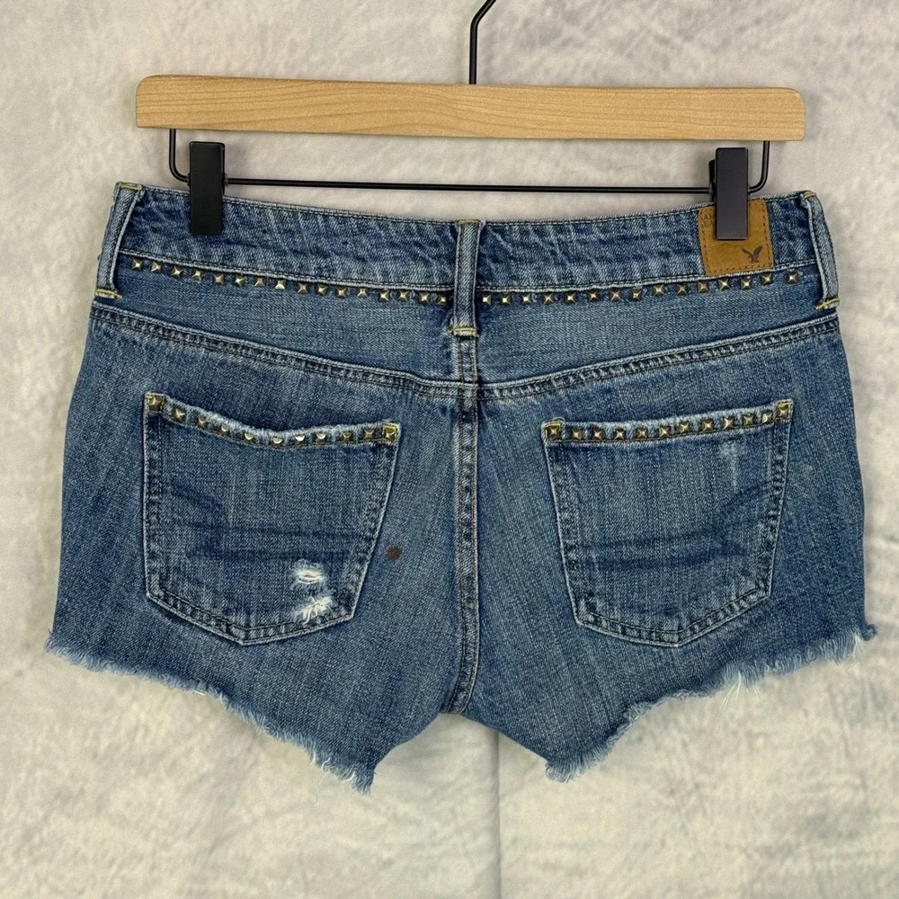 VTG Y2k American Eagle Studded Denim‎ mini micro Shorts Womens Size 4 festival